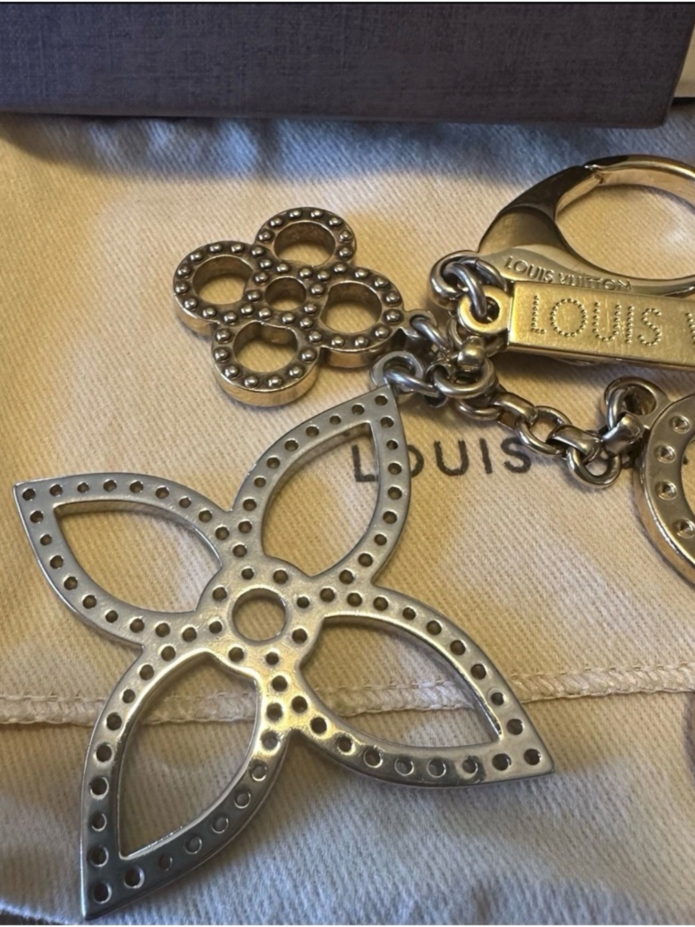 Louis Vuitton Silver Monogram Flower Keyring Charm - Picture 3 of 9